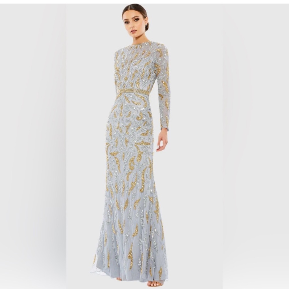 MAC DUGGAL 5124
Gray Beaded Long Sleeve Evening Gown